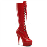 PLEASER DELIGHT-2023 Red Stretch Pat-Red Knee High Boots - Shoecup.com